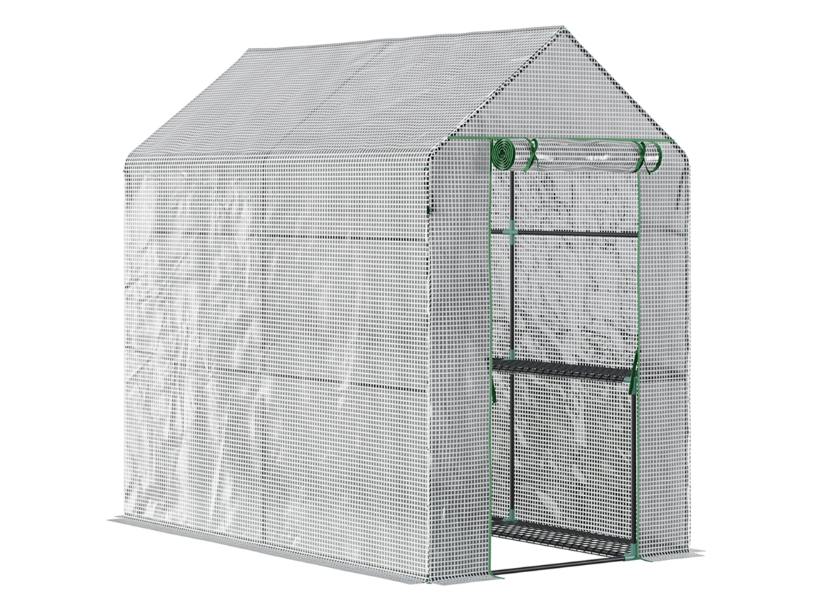 VPMKP - Invernadero de chapa metálica Outsunny, invernadero con pasillo interior y 4 estantes, invernadero para tomates, invernadero de invierno, invernadero frío con puerta, PE, 120x18...