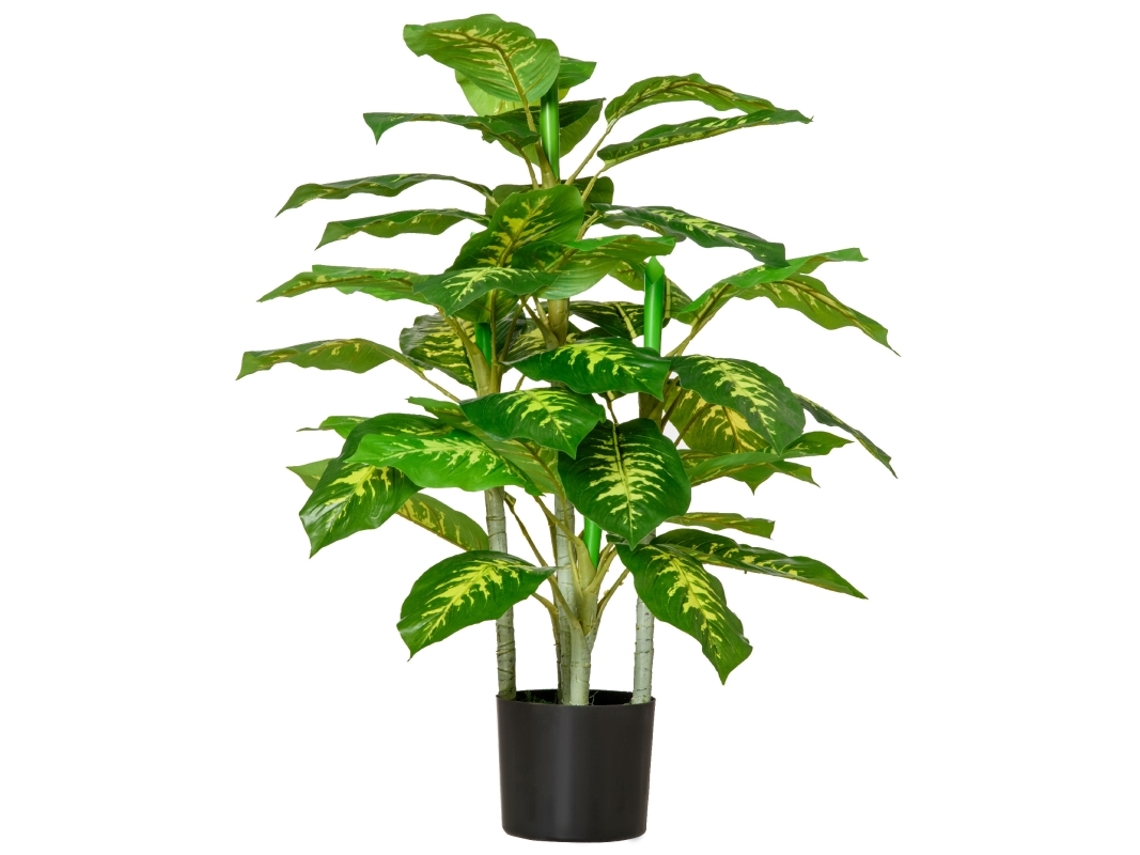 Planta Artificial De Plástico En Maceta De Cemento, 95 Cm, Verde.