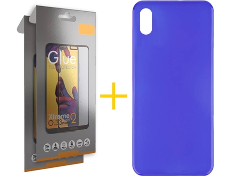 Kit Funda + 2 Protectores de Pantalla Huawei Y5 2019 SKYHE Liso Azul