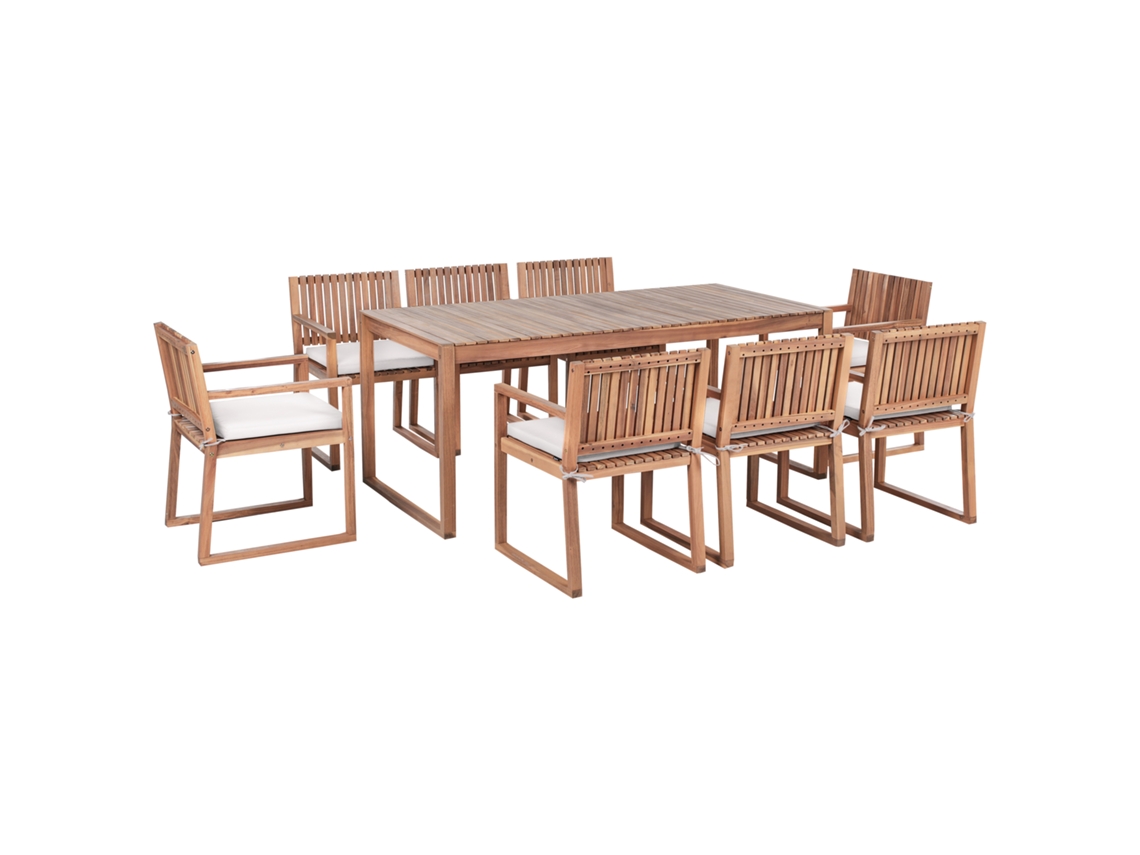 Conjunto De Jantar De Exterior Para 8 Pessoas Beliani Sassari Premium De Madeira De Acácia Certificada Castanho 180x90x75