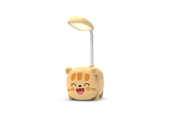 Lámpara de mesa LED con forma de gato amarillo de dibujos animados y portalápices.