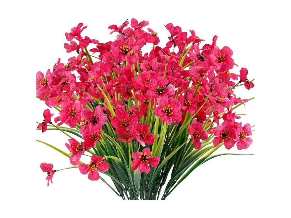 12 Ramos De Flores Artificiales De Plástico Resistentes A Los Rayos Uv Para Decoración De Jardín/balcón (rojo/rosa)