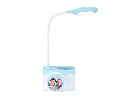 Lámpara de mesa con ventilador Lámpara de mesa recargable con puerto USB recargable Portalápices 3 niveles Dormitorio tenue (azul)