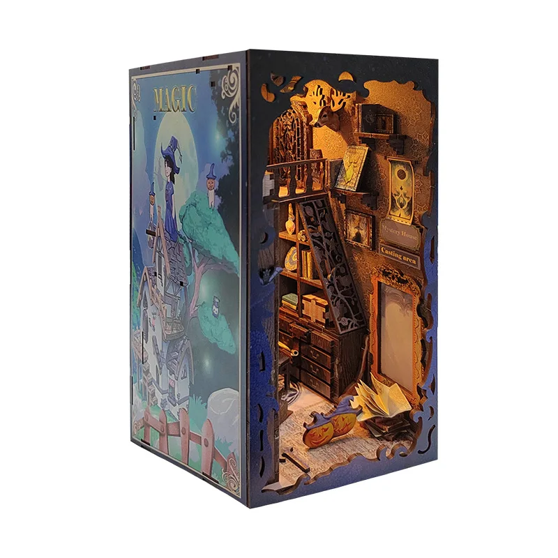 Misteriosa Biblioteca Con Rincón De Lectura Diy, Casa De Muñecas 3d, Escuela Mágica De Madera