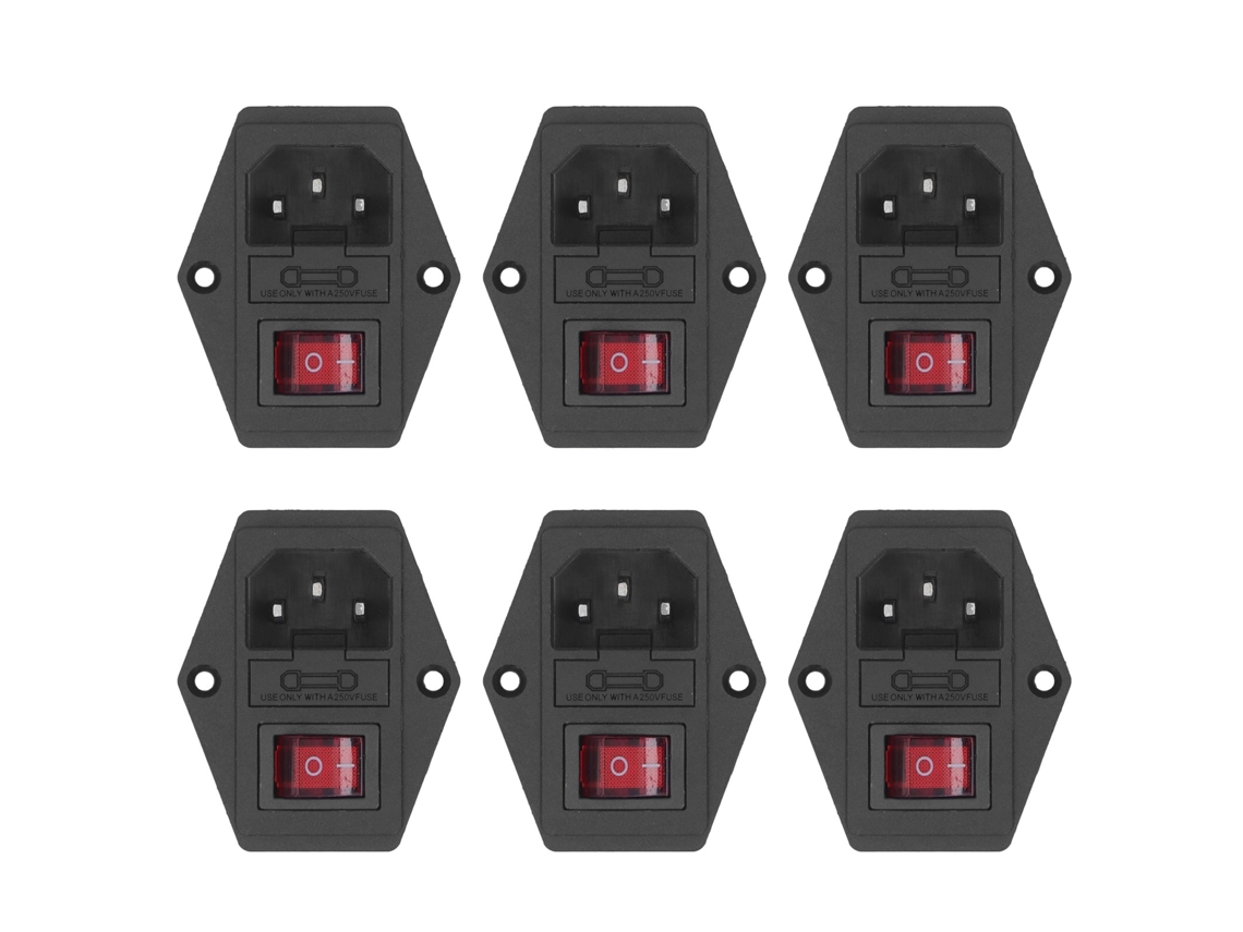 6 Piezas Módulo Conector Enchufe Macho Socket 10a Fuse Interruptor Indicador Ac250v 3 Pin Iec320 C14