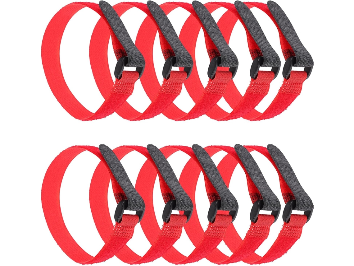 Correas Reutilizables Autoadhesivas Con Cierre De Velcro, 25 Unidades, 20x300 Mm, Rojas, Para Almacenamiento.