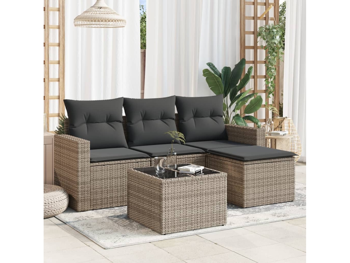 Juego De Sofás Jardín Con Cojines 5 Udsjuego De Muebles De Jardín Ratán Sintético Gris Cfw469016