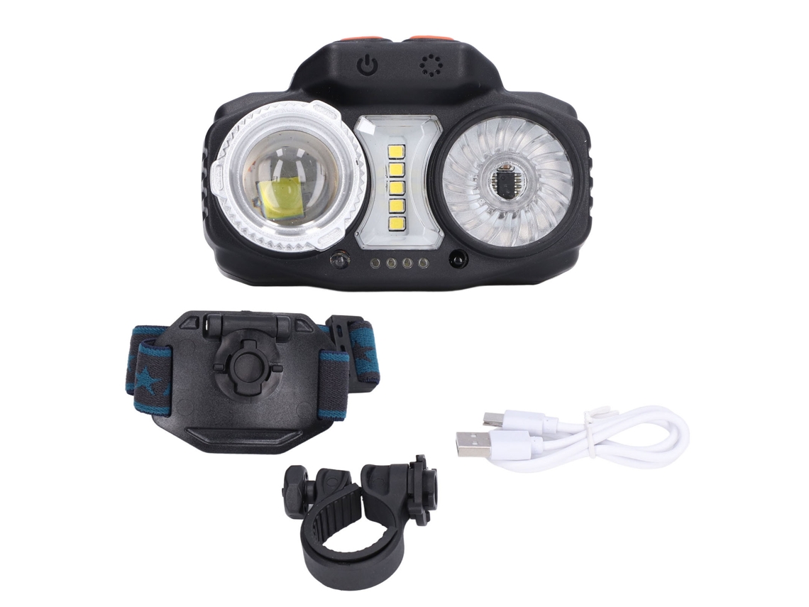 Linterna frontal LED portátil recargable e impermeable 2026 con indicador de batería para ciclismo y acampada.