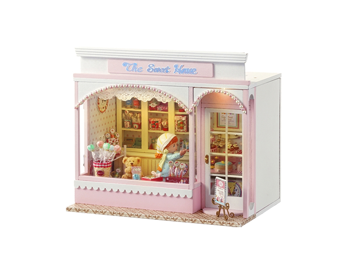 Tienda de dulces 3D con diseño realista de panel de puerta abierta, alto nivel de detalle y luces LED DAM