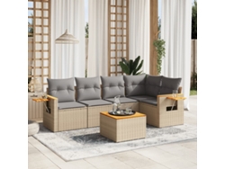 Conjunto de 6 sofás de jardín con cojines de mimbre beige Dkd Home Decor