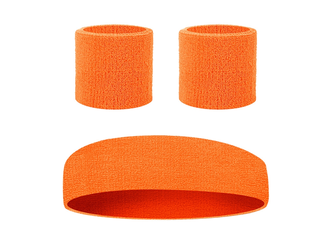 Conjunto de tres piezas Yuysan: diadema y muñequeras que absorben el sudor, color naranja, ideal para yoga, gimnasio y running.