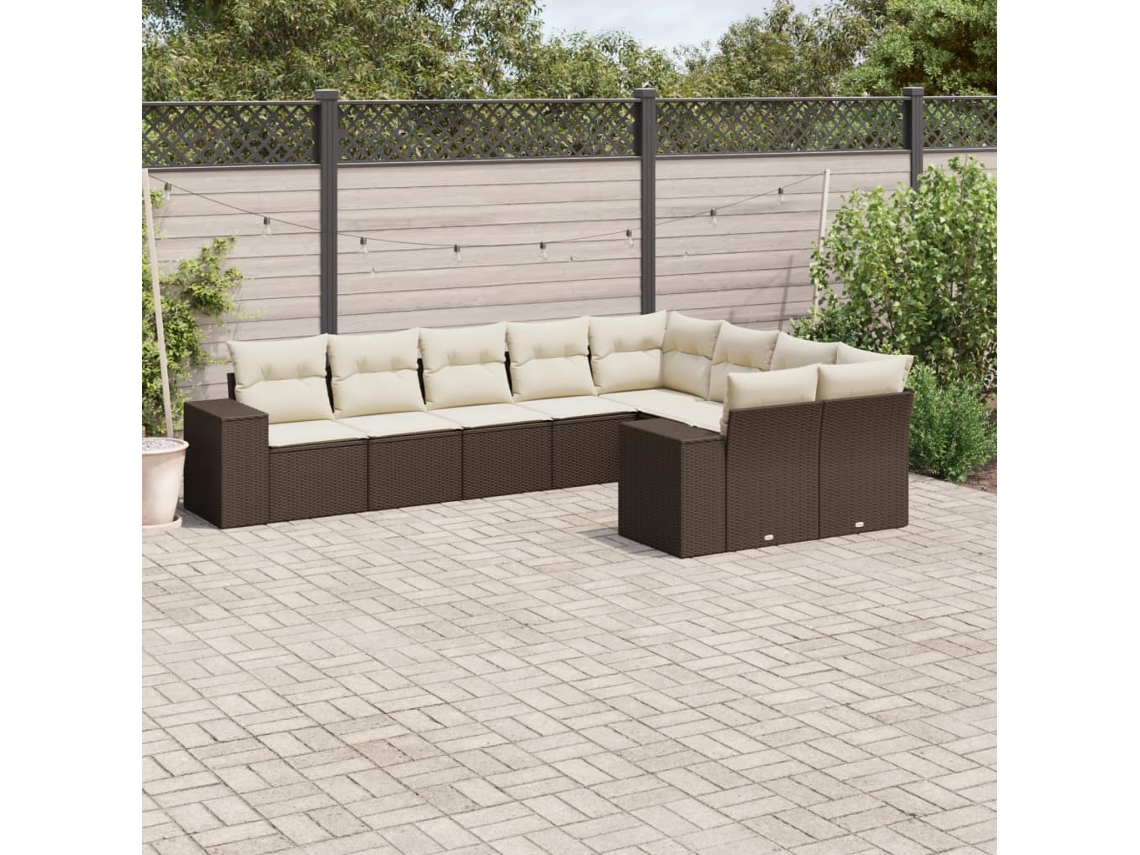 Conjunto de sofá de jardín de 9 piezas con cojines de mimbre marrón DKD Home Decor