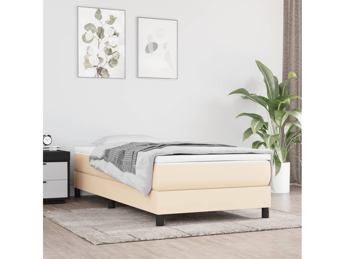 Cama Box Spring Con Colchón Tela Color Crema 80x200 Cm