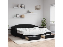 Sofá Cama Nido Con Cajones Tela Negro 90x200 Cm