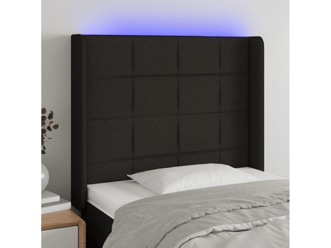 Cabecero Con Led De Tela Negro 93x16x118/128 Cm