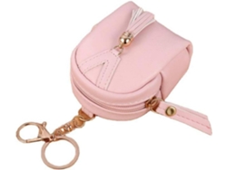 Monedero Mini De Cuero Pu Con Llavero - Cartera Domo Con Cremallera Para Mujer - Rosa Claro