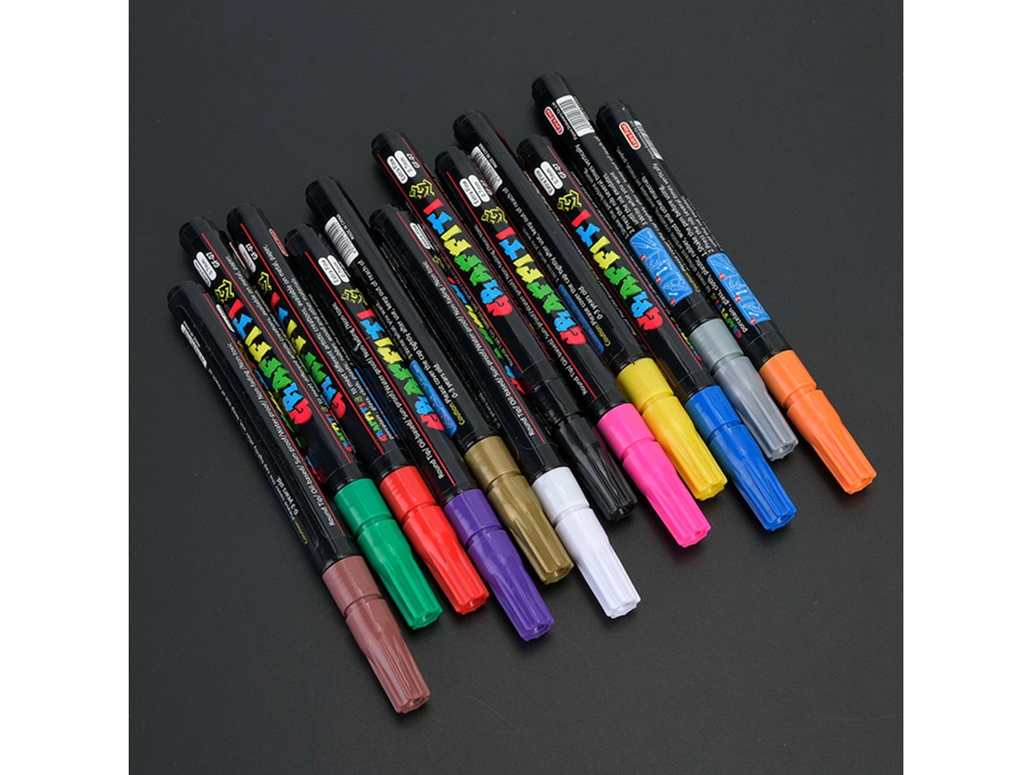 12 Bolígrafos De Tinta Acrílica A Base De Agua Para Graffiti Y Manualidades, Punta Fina De 0,7 Mm, Resistentes Al Agua.