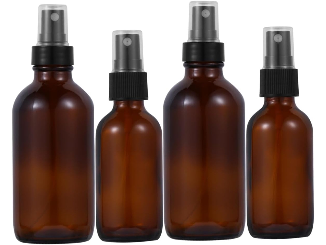 Juego De 4 Botellas De Vidrio Recargables Con Pulverizador