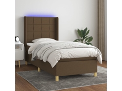 Cama Box Spring Colchón Luces Led Tela Marrón Oscuro 100x200cm