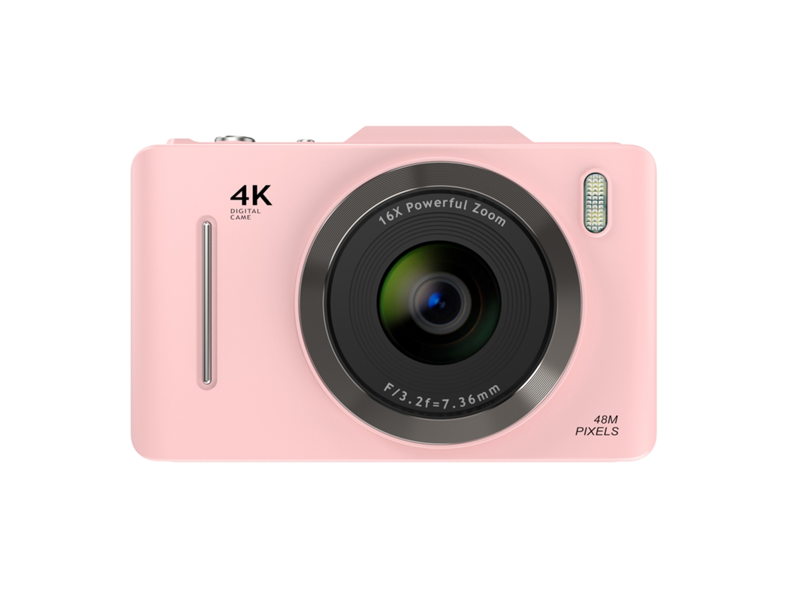 Cámara digital 4K HD con zoom de 16x y relleno de cuich rosa claro