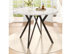 Mesa de comedor redonda, estructura de metal, revestimiento con diseño de mármol, para 4 personas, MDF blanco y negro, Mobrio