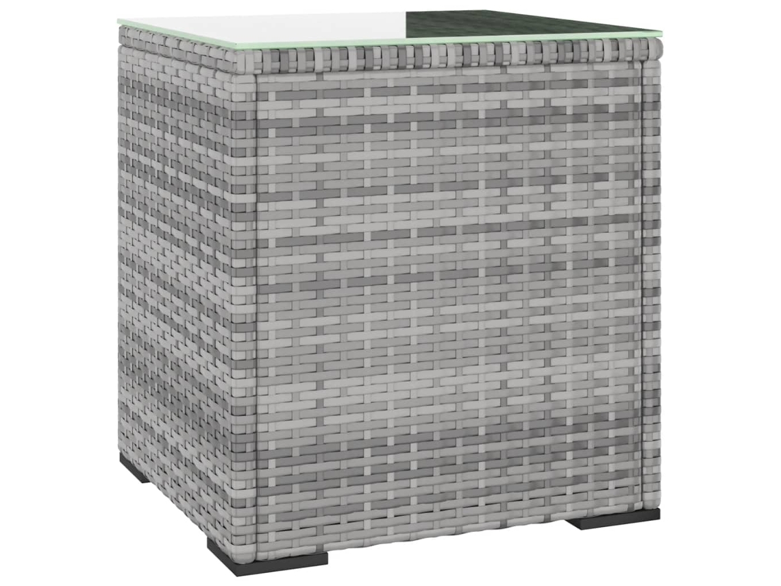 Mesa auxiliar gris con mimbre y cristal templado 40x37x40,5 cm MAISON EXCLUSIVE