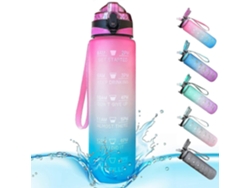 Botella De Agua Deportiva De 1l Con Marcadores De Tiempo Y Pajita. Rosewell