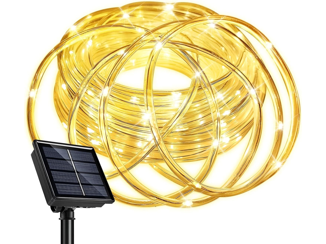 Guirnalda de luces LED, guirnalda de luces solares, luces de hadas impermeables en tubo transparente delgado, 32 m, 300 luces, 8 modos (cálido) Specgence