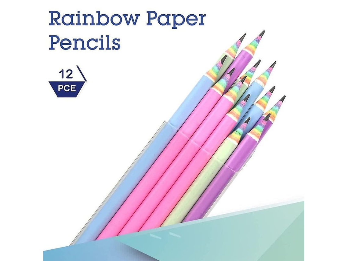 2026-12 Lápices Arcoíris De Papel Reciclado, Preafilados, 2hb, Ecoamigables Para Escuela Y Oficina