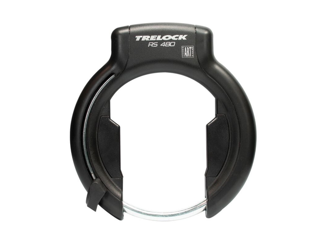 Cerradura de cuadro de bicicleta en forma de herradura con anchura de montaje del cuadro de 89 mm a 112 mm (distancia entre neumáticos de 75 mm) TRELOCK RS480