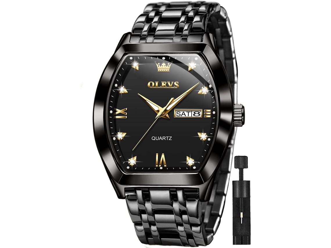 Reloj De Cuarzo Masculino Diamante Esfera Grande Fácil De Leer Negocios Casual Acero Inoxidable Reloj De Fecha Impermeable Negroyuysan