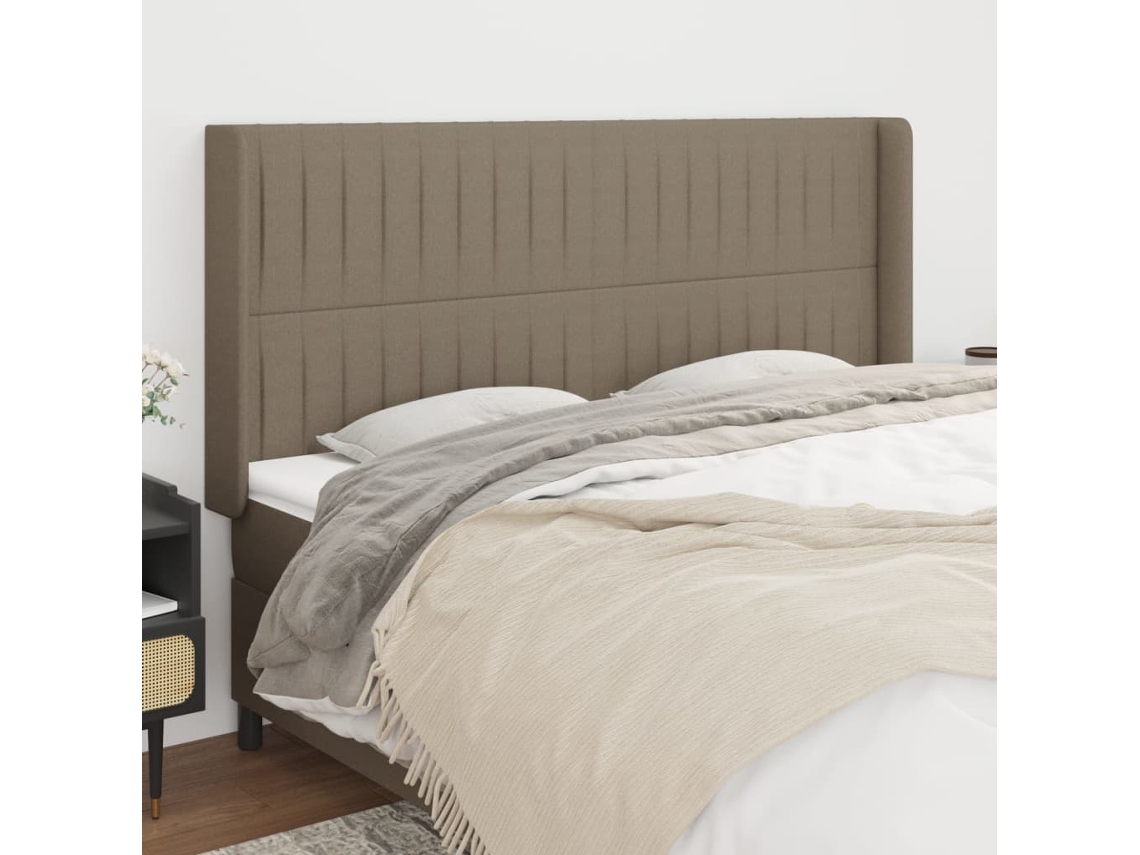 Cabecero Con Orejas De Tela Gris Taupe 203x16x118/128 Cm