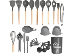 28 Peças De Utensílios De Cozinha De Silicone Panelas Resistentes Ao Calor Cinza GERTIZ