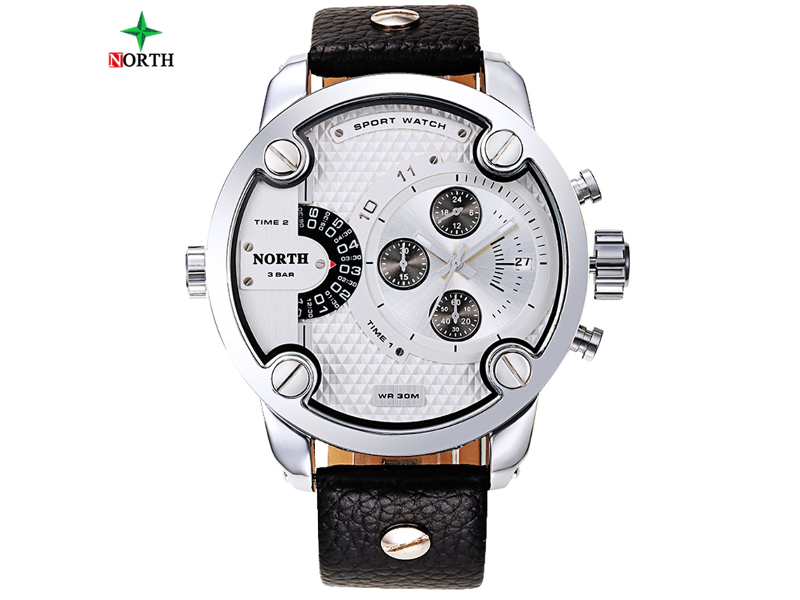 Reloj Analógico Hombre De Cuarzo Con Correa De Cuero Y Fecha, Dial Blanco