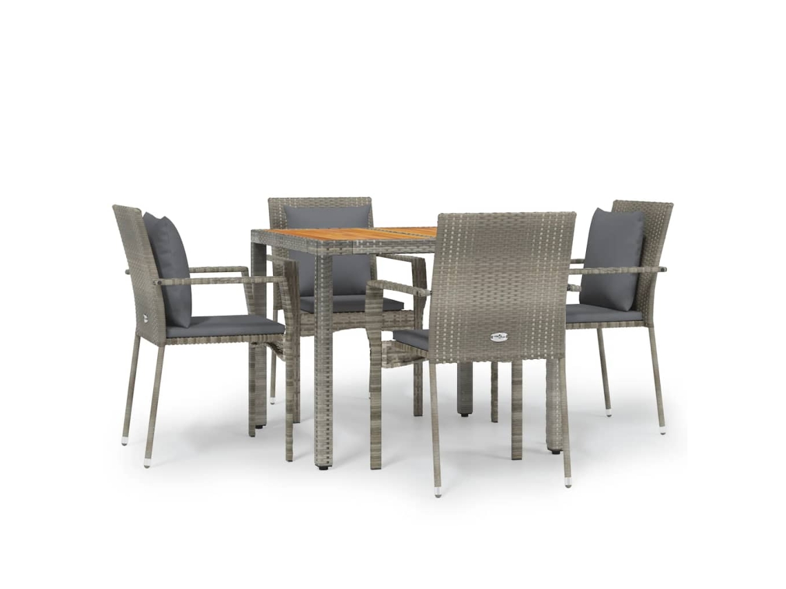 Conjunto 5 comedor de jardín VIDAXL con cojines ratán sintético gris