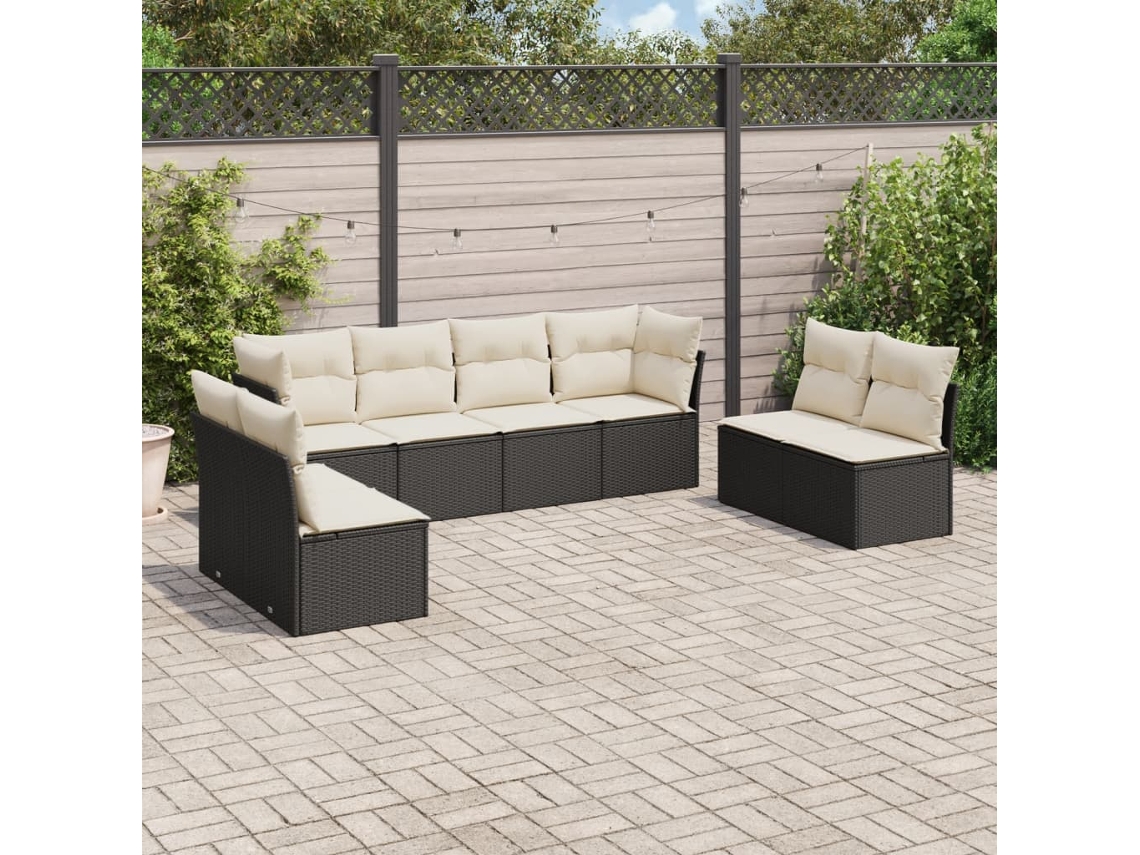 Conjunto de sofá de jardín de 8 piezas con cojines en mimbre sintético negro de DKD Home Decor