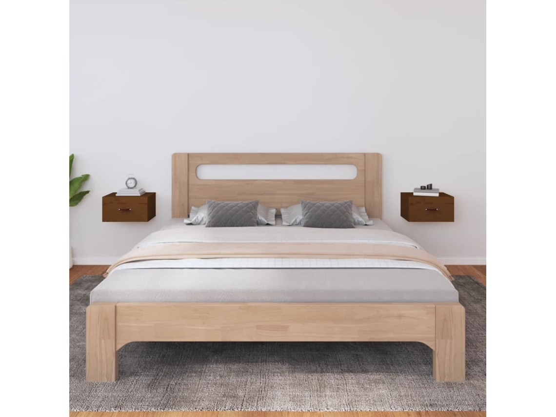 Mesitas de Noche de Pared 2 Pzs 40X29,5X22 Cm Marrón Miel