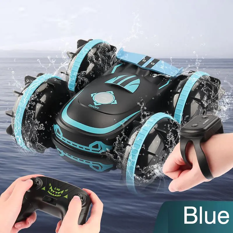 (control Dual Azul) Coche Acrobático De Control Remoto, Vehículo Todoterreno Anfibio De Control Remoto, Conducción Bidireccional, Rotación De 360°