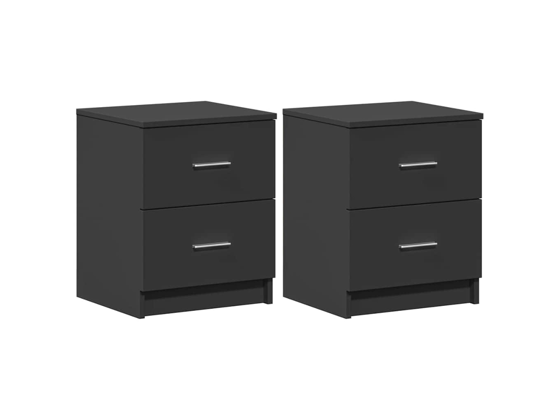 Maison Exclusive - Mesitas De Noche (2 Unidades) Con 2 Cajones, Color Negro, 40x36x50 Cm