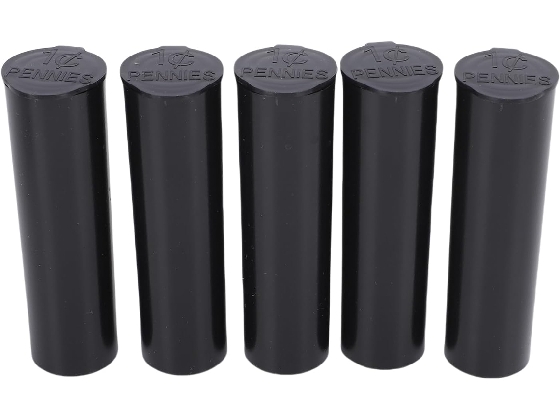 Juego de 25 tubos para monedas, cada uno con capacidad para 50 monedas. Portamonedas redondos y resistentes fabricados en plástico ABS. SFUSHOS