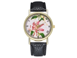 Reloj De Pulsera Analógico De Cuarzo Negro Unisex Zhoulianfa Con Correa De Pu De Estilo Floral.
