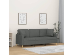 Sofá De 3 Plazas Con Cojines Tela Gris Oscuro 180 Cm
