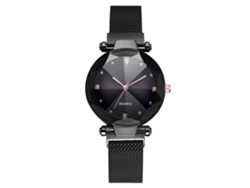 Reloj De Cuarzo Con Diamantes De Imitación, Correa De Malla Moderna, Unisex (negro)