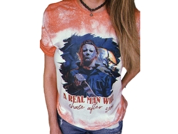 2026altiro-camiseta De Halloween Con Estampado De Películas De Terror Para Mujer, Cuello Redondo, Manga Corta, Moda Casual Naranja Talla L