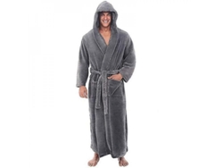 Bata de baño con capucha para hombre, gruesa y cálida, de forro polar, kimono largo de invierno/primavera, talla 4XL, gris.