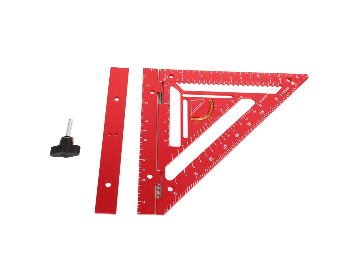 Regla triangular y transportador de ángulos de aluminio (medición y ubicación)