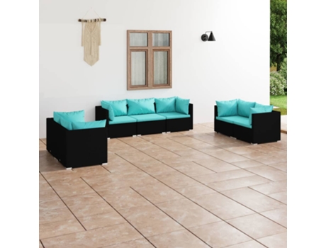 Conjunto 7 de muebles de jardín VIDAXL y cojines ratán sintético negro