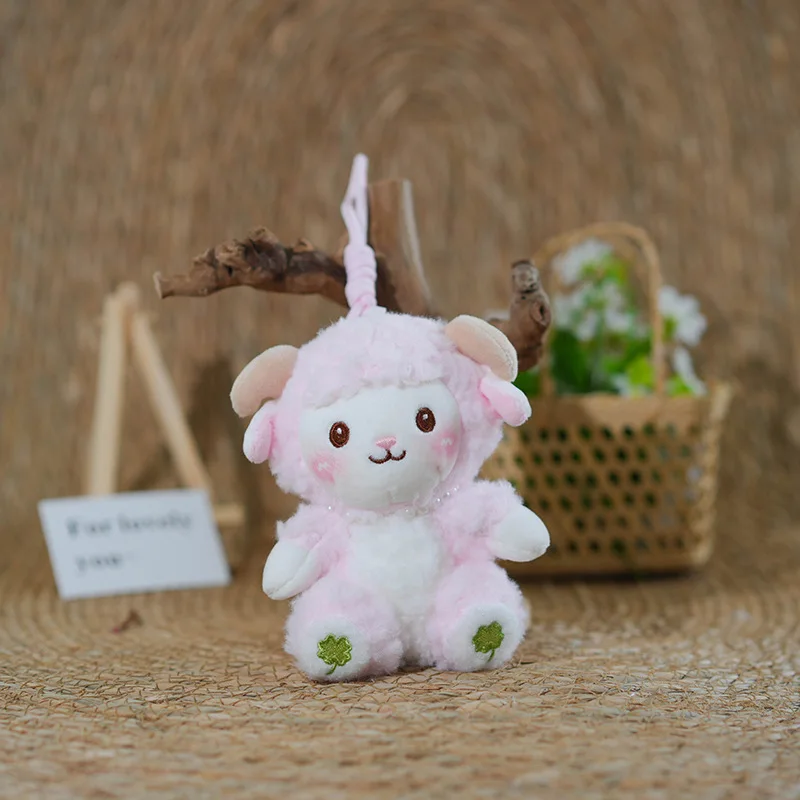 Llavero de oveja de peluche rosa, 12 cm, adorno para bolso