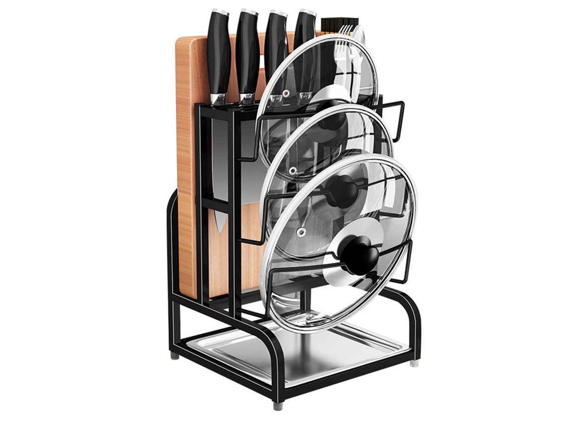 Organizador De Cocina Multifuncional, De Acero Inoxidable 304, Con Soporte Para Tapa Y Cuchillo, 3 Ranuras Y Soporte Para Palillos.