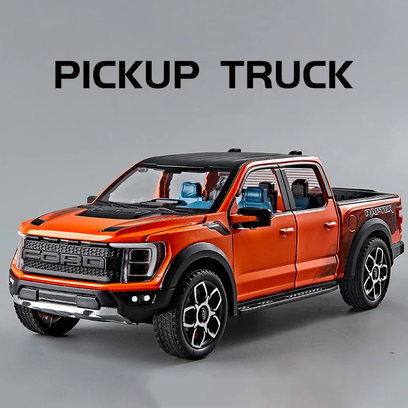 (naranja) Camioneta Raptor A Escala 1:20, Modelo De Metal Fundido A Presión Con Sonido Y Luz.